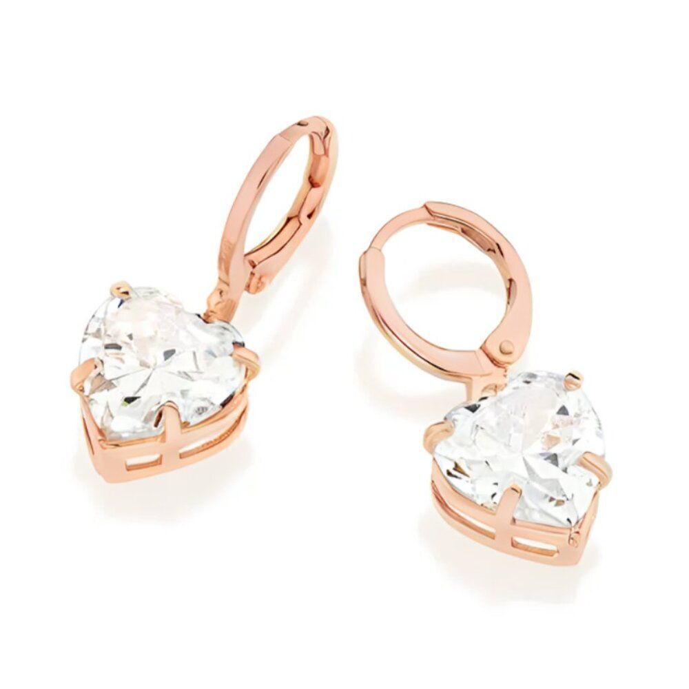 Minimalist Heart Earrings Cubic Zirconia Rose Gold Plate